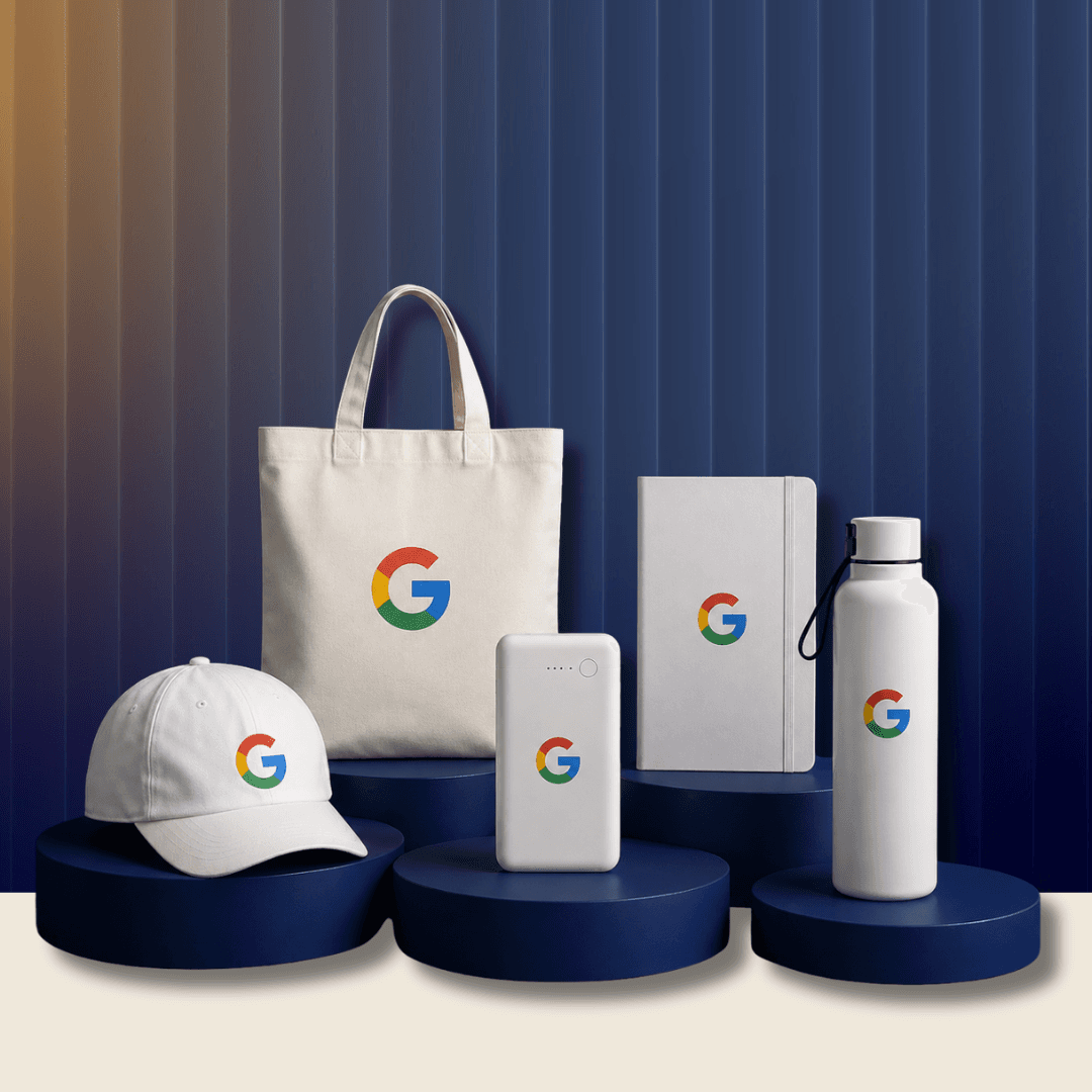 Branded employee reward set with logo tote bag, cap, notebook, power bank and water bottle